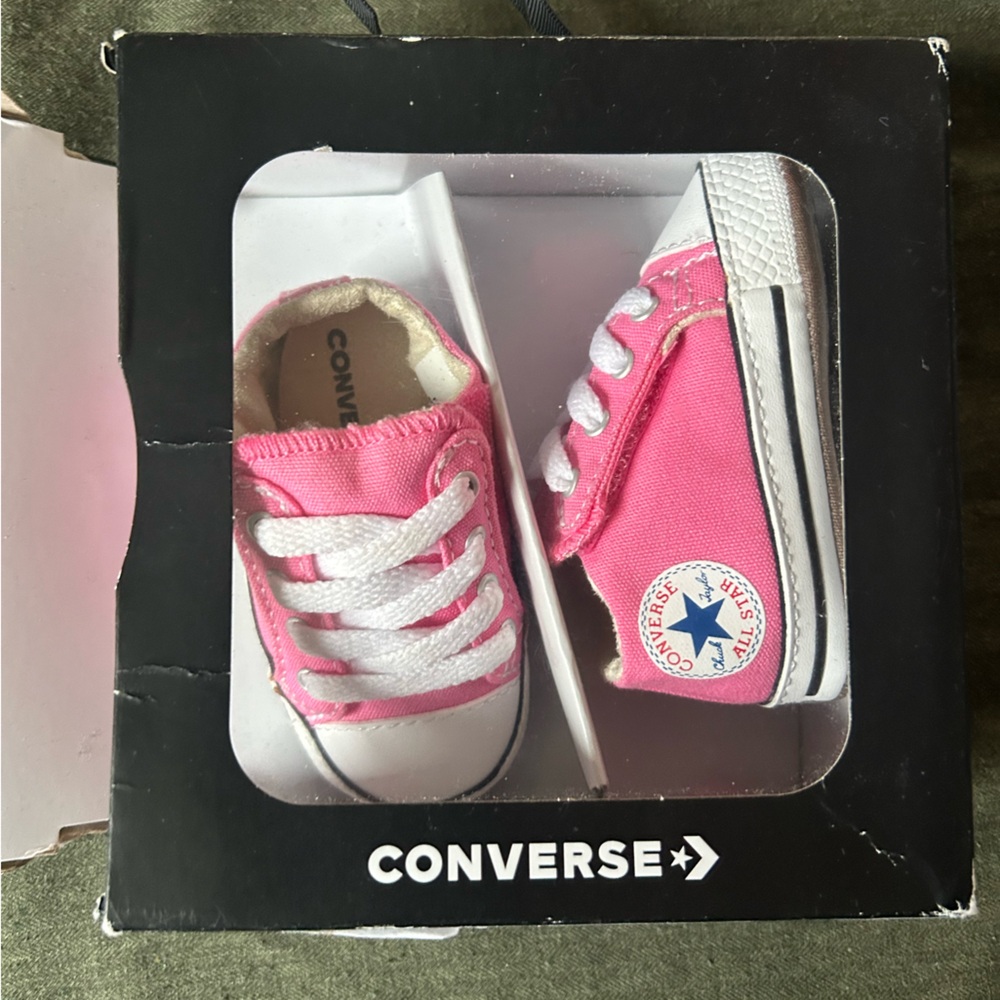 Pink converse crib shoe